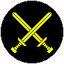 Heavy Marshal device. Black background with crossed yellow swords