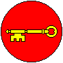 Seneschal Device. red background with gold key